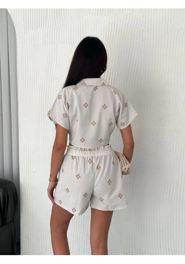 Kazax Gömlek Şort Keten Takım S1052-1056 Beyaz