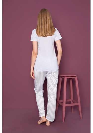 Lukitus Sıfır Yaka Kısa Kol Snoopy Desen Pijama Takımı Mavi