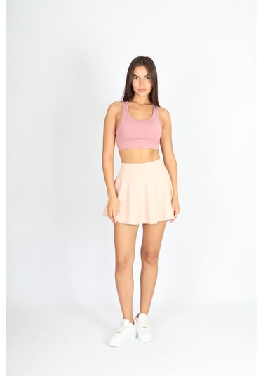 Soft&Basic Bol Kesim İçi Taytlı Cep Detaylı Sporcu Şort Etek Pembe
