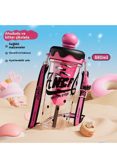 Büyük Kapasiteli Karikatür Taşınabilir Plastik Su Bardağı Siyah