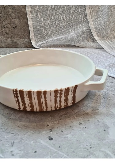 Don Sanco Seramik Yuvarlak Fırın Kabı, 25,5x21,5x5 Cm 337542043 Beyaz