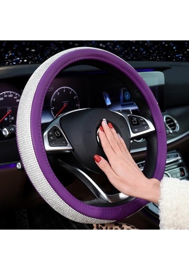 Novahub Mor Kadın Kristal Rhinestone Araba Deri Direksiyon Kapakları, Kap Direksiyon Simidi, Otomobil Aksesuarı Mor