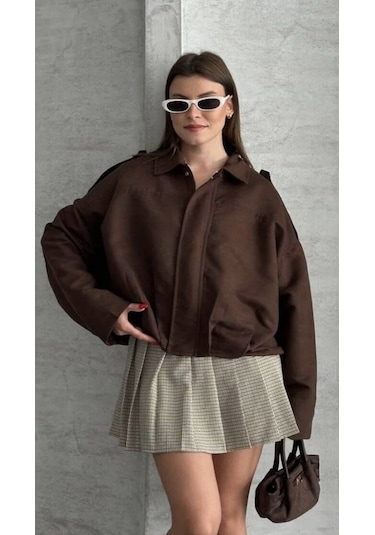 Prifaldi Zr Oversize Süet Bomber Ceket Kahverengı