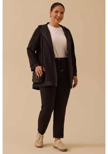 Kadın Büyük Beden Bağcıklı Bilek Boy Pantolon - Siyah 4358748