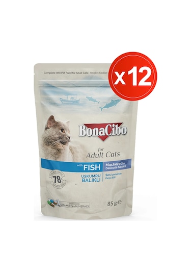 Bonacibo Uskumru Balıklı Pouch Yetişkin Kedi Maması 12 x 85 G