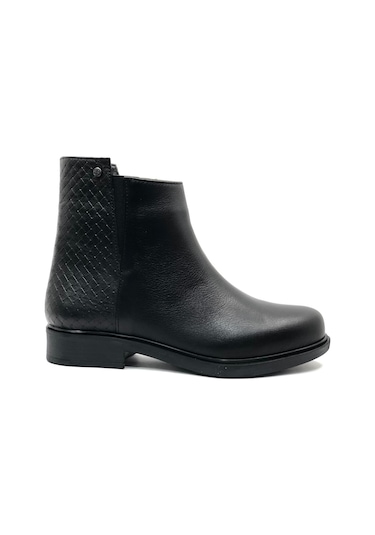 Ayakdaş 3017 Hakiki Deri Kaymaz Taban Düz Bot Kadın Bot Siyah