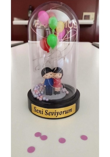 Seni Seviyorum Balonlu Biblolu Fanus Led Işıklı Boyut 20 Cm