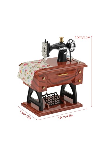 Reedark Retro Dikiş Makinesi Desenli Mini Müzik Kutusu - Çarklı Hareketli, Çekmeceden Müzik Çalar, Nostaljik Hediye Odun