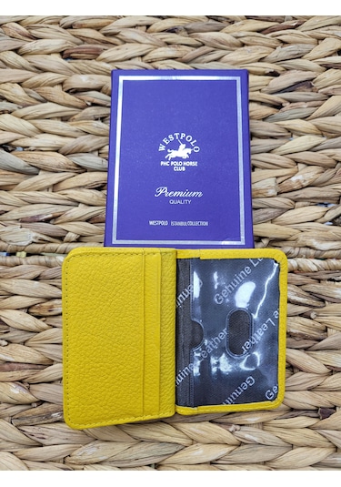 Westpolo İsme Özel 1026 Hakiki Deri Unısex Kartlık Sarı