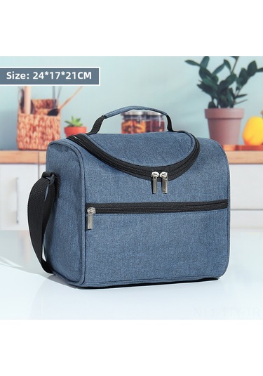 Dianziye Alüminyum Folyo İçli Kalın Tasarımlı, Ofis/piknik İçin Isı Saklama Çantası, El Tutan Büyük Kapasiteli Bento Çantası Mavi