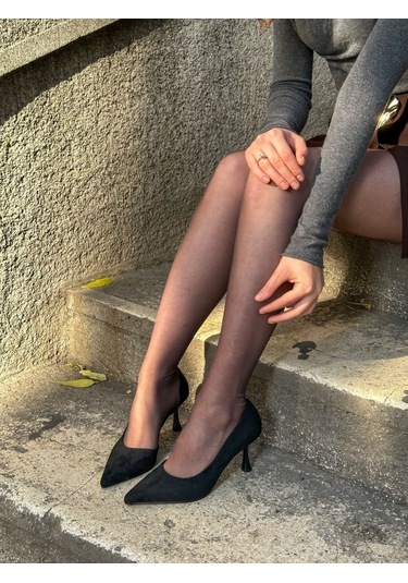 Ervanın Butiği Siyah Süet Vary Topuklu Kadın Stiletto-5986