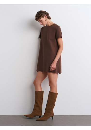 Dilvin 91523 Kısa Kollu Mini Elbise-açık Kahve Açık Kahve