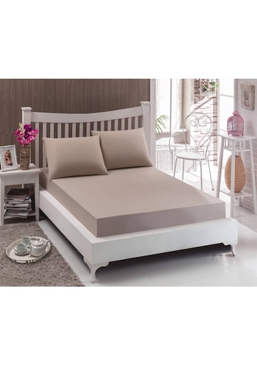Tek Kişilik Ranforce Kumaş Lastikli Fitted Çarşaf Takımı Vizon