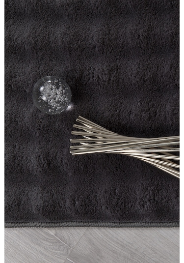 Bubble Oval Yumuşak Peluş Kaymaz Salon Oturma Odası Balkon Halısı Yolluk Antrasit