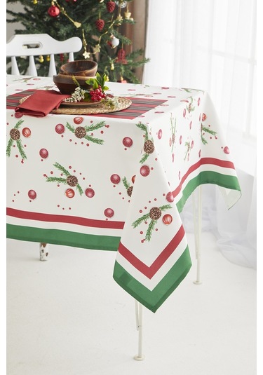 Ays Home Kırmızı Kozalak Yılbaşı Christmas Yemek Masa Örtüsü
