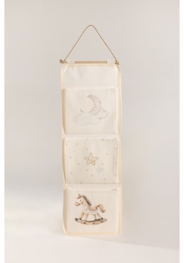 Tidy Kids Atlı Karınca Desenli Poplin 3'lü Duvar Organizeri 20x60cm 6021 Natural