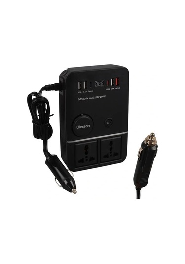 Olesson 1661 Dc 12-24v 200w Oto Araç Power İnverter 2x Çakmak Girişi - 2x Type-c - 4x Usb - 2x 220v