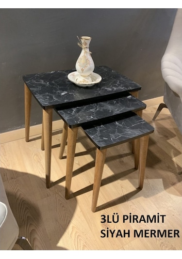 Zigon Sehpa Piramit Renk-Ebat - Krem-3'lü