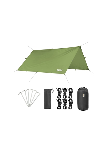 Haegs Tarp Gölgelik Tente, Taşınabilir Örtü Branda Çok İşlevli Outdoor Açık Hava Kamp Seyahat Tente Branda Güneşlik Karavan Tente Yan Çadır Gölgelik - 300x400 Cm- Yeşil