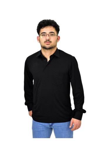 Erkek Gömlek Yaka Uzunkol Tişört T6063 Bgl-st04542 Siyah
