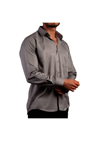 Koyu Gri Büyük Beden Rahat Kesim Micro Kumaş Kol Düğmeli Regular Fit Erkek Gömlek - 190-7 001