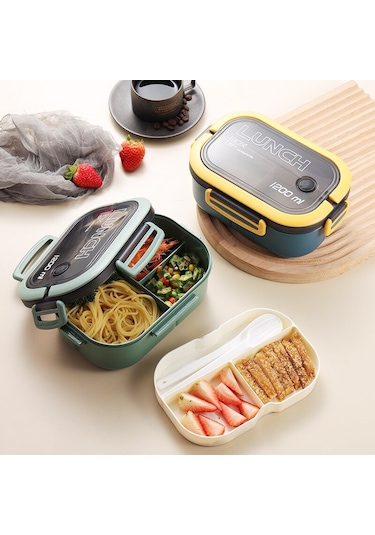 Taşınabilir Bölmeli Çift Katmanlı Öğle Yemeği Kutusu - Mavi