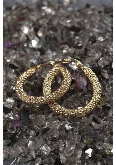 Moom Mücevherat Kadın 14 Ayar Altın Lazer Desenli Halka Küpe-MMKP1095