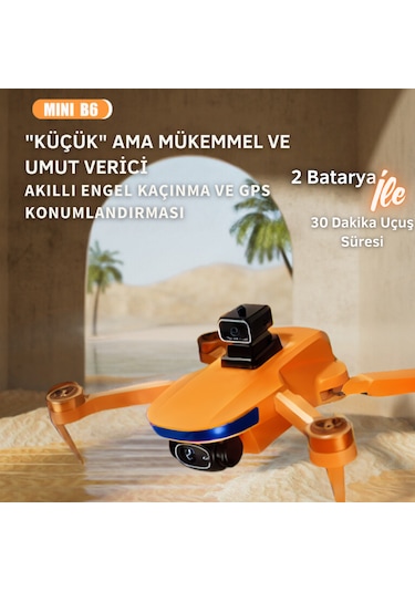 B6 Mini Drone 2Batarya ile 30Dakika Uçuş Beni Takip Et Gps 1080p Hd Çift Kamera 5g Wı-fı Engelden Kaçınma