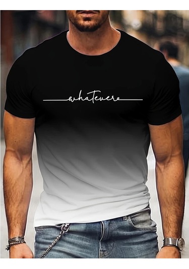 Snapbuyerkekler İçin 3d Baskılı Degrade Mektup Grafik Yazlık Kısa Kollu T-shirtfildişi Fildişi