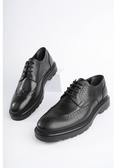 Muggo Andre Garantili Klasik Hakiki Deri Bağcıklı Ortopedik Erkek Casual Ayakkabı Siyah