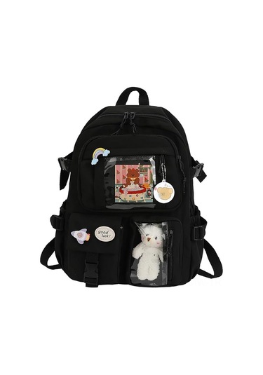 Moveevo Kadınlar İçin Sıfır Nylon Çift Omuzlu Sırt Çantası, Fashion Stili, 40x30x11 Cm, Siyah, Planda Desen, Çalışma/okul Kullanıma Uygun Siyah