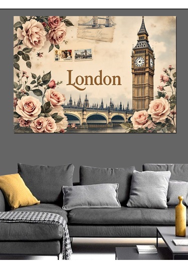 Güller Ve Londra Big Ben Dekoratif Kanvas - Mdf Ahşap Tablo