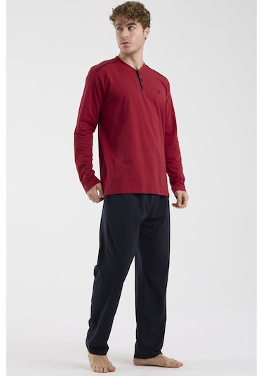 Sementa Düğme Yakalı Rahat Kalıp Pijama Takım - Bordo Bordo