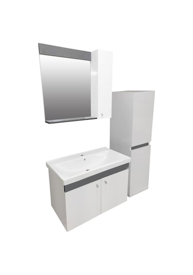 Karen Banyo New Bahar 80 Cm Banyo Dolabı Boy Dolap Hediyeli Antrasit - Beyaz