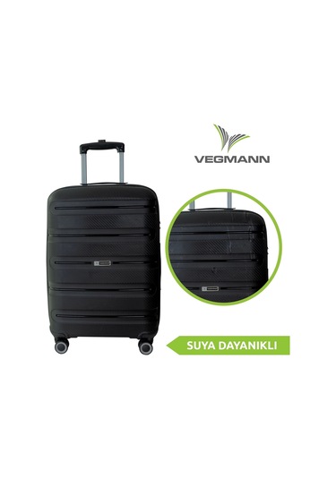 Vegmann Polipropilen Pp Atlas Siyah Büyük Boy Valiz Siyah