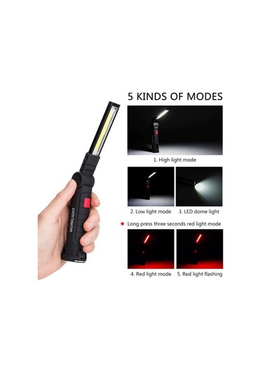 Xiyyadms 360 Dönebilen Manyetik Usb Şarjlı Cob Çalışma Lambası - Kamp, Araç Tamiri, Acil Durumlar İçin Çok Renkli