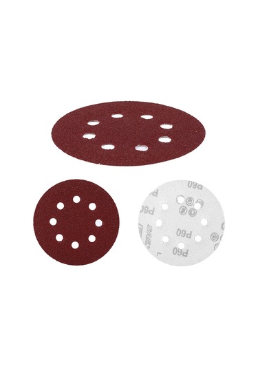 Springsun Alüminyum Oksit 125mm 8 Delikli Pürüzsüz Zımpara Diskleri, Kırmızı, 60 Zımpara Tane, 10 Adet/paket, Ahşap-metal-araç Üzeri Zımparalama İçin