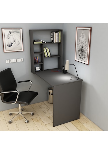 Arnetti Sedir Açılır Kapanır Raflı Çalışma Masası Antrasit