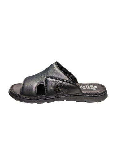 L.figo Büyük Numara Siyah Deri Terlik Siyah