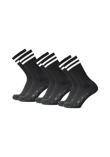 Youmex 3'lü Siyah Futsal Çorapları - Konforlu, Neme Dayanıklı, Kaymaz Altlı Poliester Erkek Spor Çorap Seti Siyah