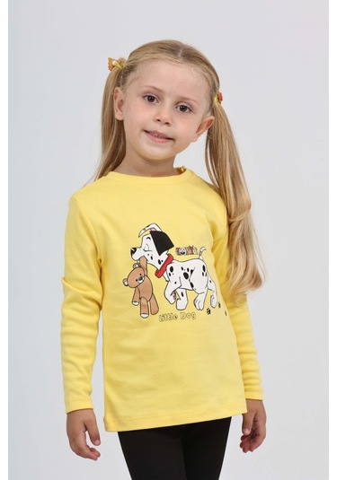 Toontoy Kız Çocuk Köpekli Ayı Baskılı Sweatshirt Koyu Sarı
