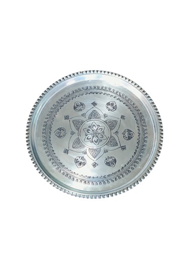 Modabakir Bakır Tepsi Sunumluk, Dekorasyon 45 Cm Model:5355pp Gümüş