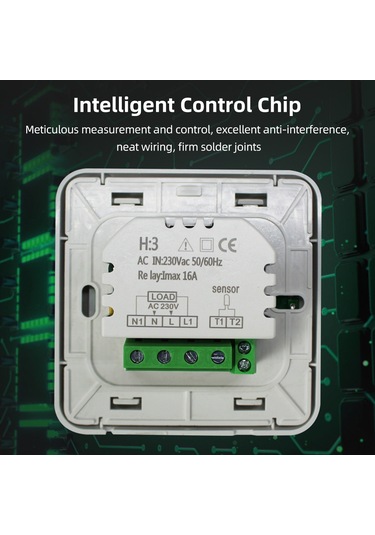 Yifomall 16a 220v Embedded Isı Kontrol Cihazı, Dokunmatik Lcd Ekran, 0-99 C Aralığı, Isı Filmi Ve Kablo Kontrolü