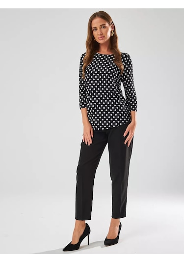 Velurteks 3/4 Kollu Ofis Günlük Bluz 212773912 Siyah Kristal