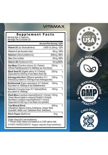 Sea Moss + Maca + Black Seed Oil + Ashw. Bladderwrack + Turmeric 60 Kapsül