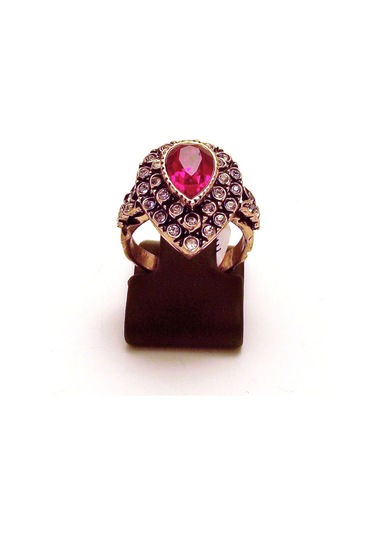 Asinagumus Yakut Kırmızı Damla Elmas Montür Yüzük Sevgiliye Hediye Gümüş