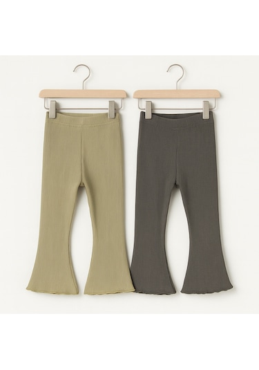 Smile Kids Kız Çocuk 2'li Kaşkorse İspanyol Paça Pantolon Yeşil Antrasit