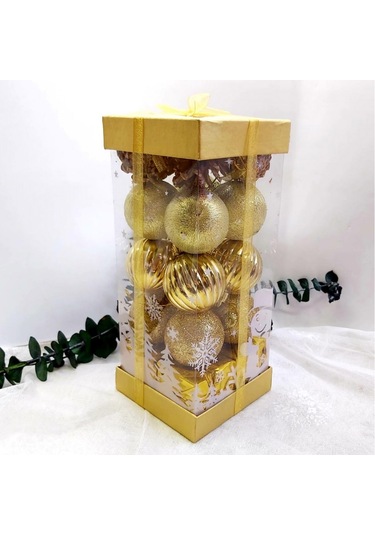Gold Renk Kutulu Yılbaşı Ağaç Süsü 20 Li
