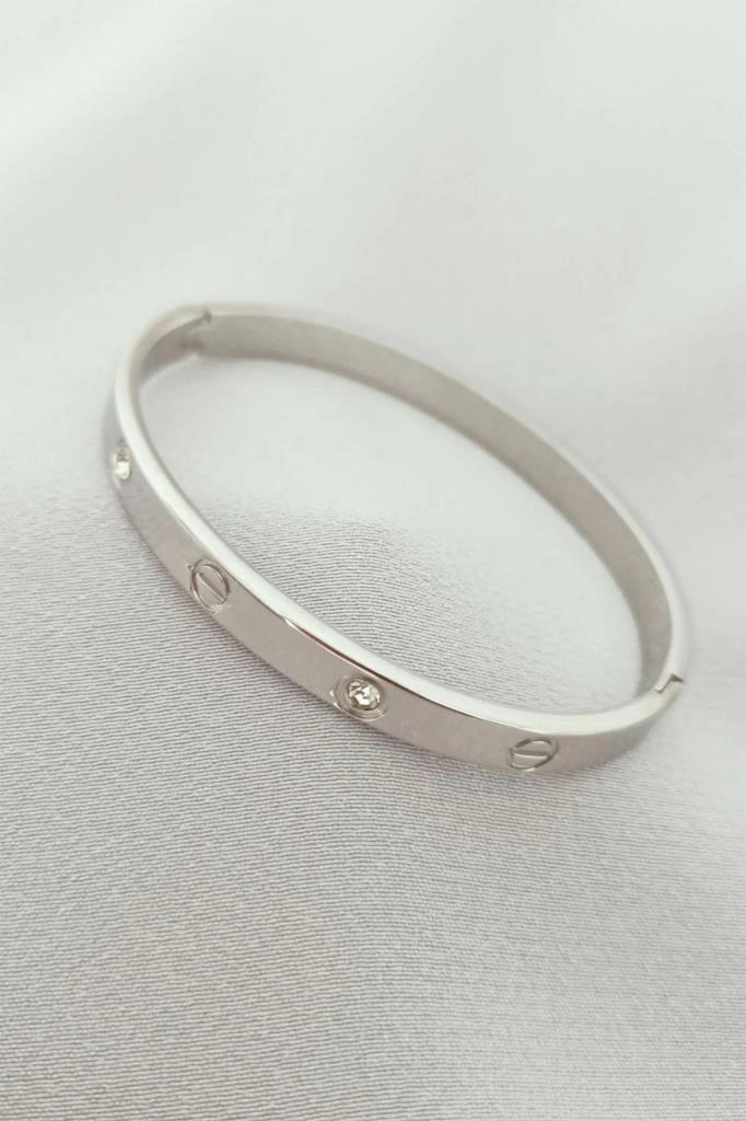 Taşlı Gümüş Çelik Bileklik Gümüş
