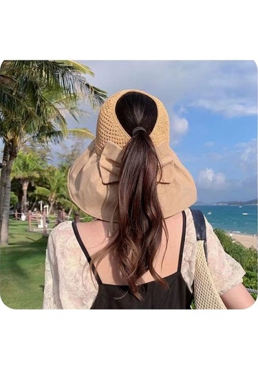 Bayanlar İçin Şık Siyah Tutkallı Boş Üst Güneşlikli Geniş Kenarlı Yüz Koruyucu Şapka Pembe